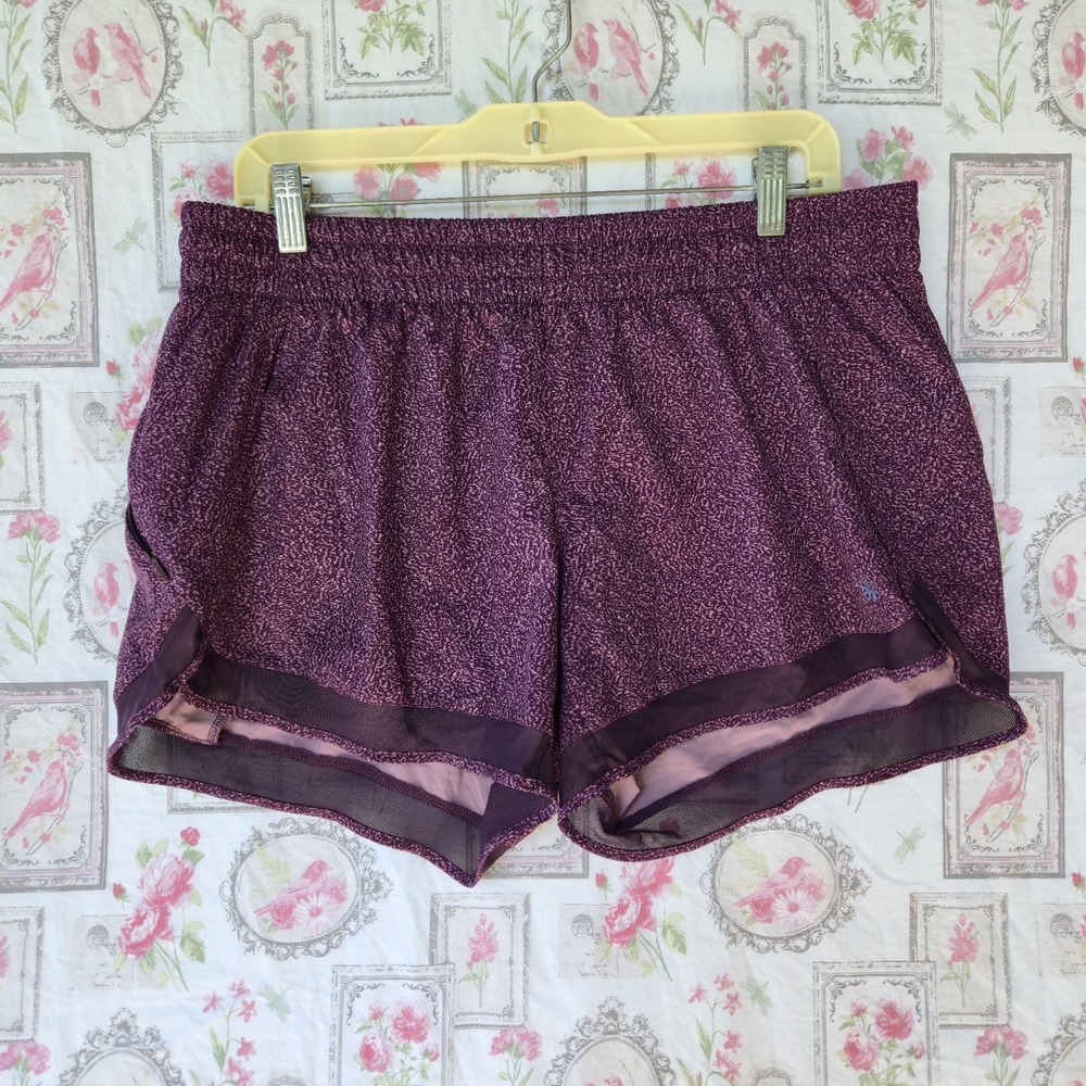 Athleta Printed Mesh Racer Run Short 4" Plum Purple Running Shorts Size Large